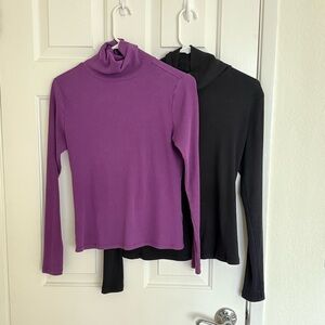 Set of 2 Old Navy Rib-Knit Long-Sleeve Turtlenecks - Black & Purple- size Small